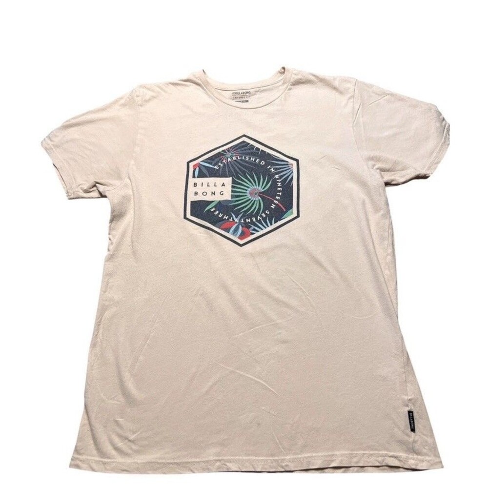 Men Billabong SS Graphic Logo T-Shirt Off White Tropical Print Size large